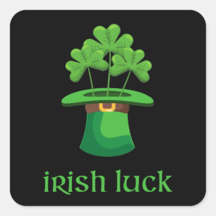 Irish Lucky Shamrock Clover Leprechaun Green Hat Square Sticker