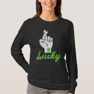 Irish Lucky Shamrock Hand Gesture Funny St Patrick T-Shirt