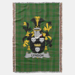  Irish Lyndon or Gindon Coat of Arms Family Crest  Throw Blanket