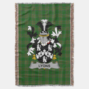 Irish Lyons or Lyne Coat of Arms Family Crest Ire Throw Blanket