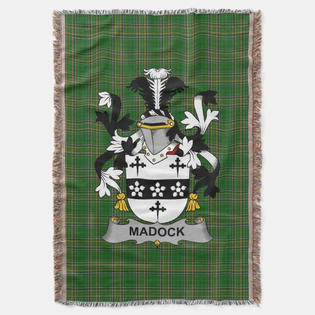  Irish Madock or Maddox Coat of Arms Family Crest  Throw Blanket (Front Vertical)
