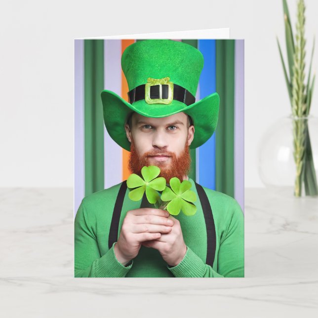 Irish Man With Lucky Clovers Card (Front)