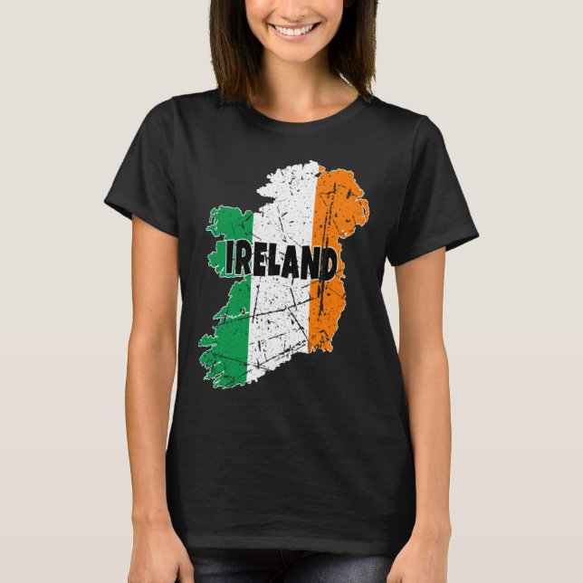 Irish Map Flag Souvenir Distressed Ireland Men Wom T-Shirt (Front)