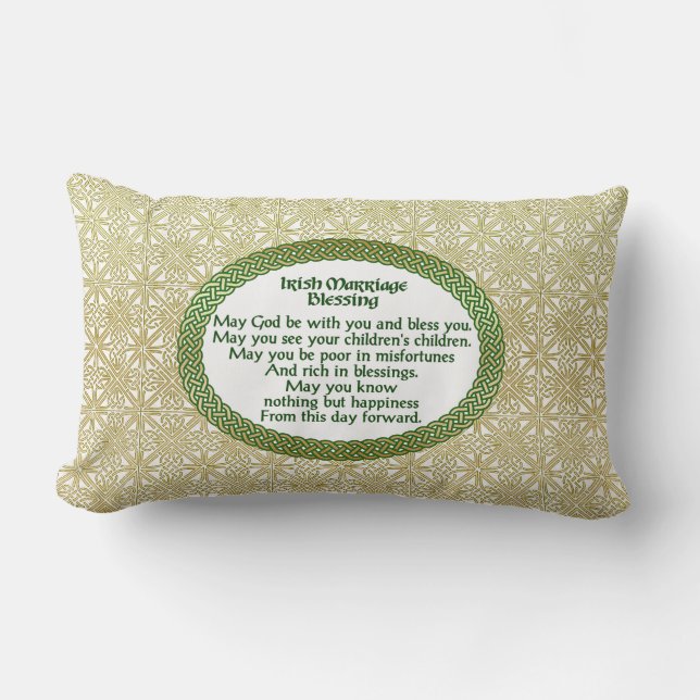 Irish Marriage Blessing, Gold & Green Wedding Lumbar Cushion (Front)