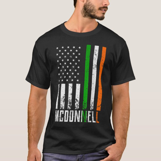 Irish MCDONNELL Family American Flag Ireland Flag T-Shirt (Front)