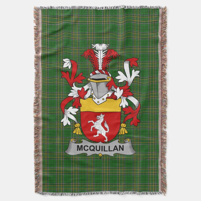  Irish McQuillan Coat of Arms Family Crest Ireland Throw Blanket (Front Vertical)