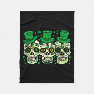 Irish Mexican Sugar Skull Leprechauns Cool St Patr Fleece Blanket