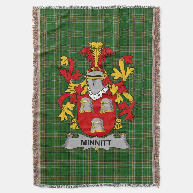 Irish Minnitt Coat of Arms Family Crest Ireland Throw Blanket (Front Vertical)