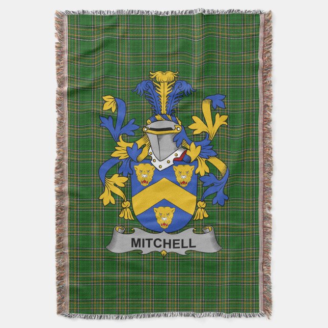  Irish Mitchell Coat of Arms Family Crest Ireland Throw Blanket (Front Vertical)
