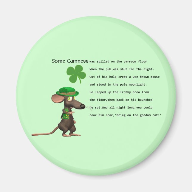 Irish Mouse drinking beer Magnet (Front)