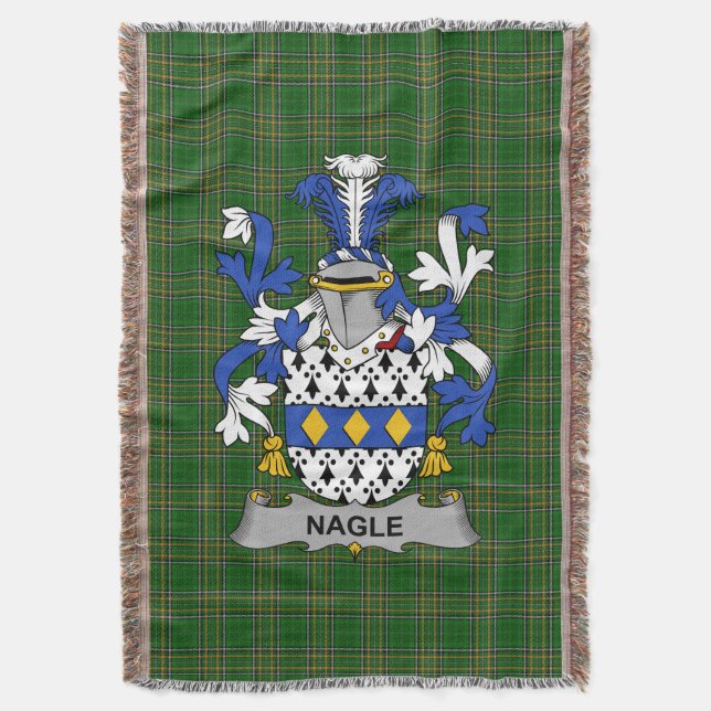 Irish Nagle Coat of Arms Family Crest Ireland Throw Blanket (Front Vertical)