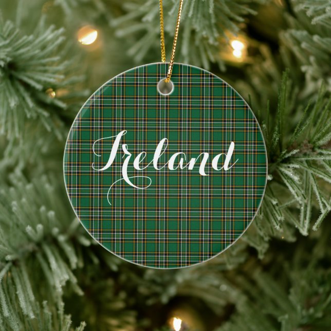 Irish National Tartan & Customisable Text Ceramic Ornament (Tree)