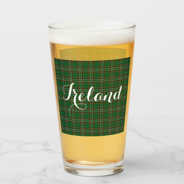 Irish National Tartan & Customisable Text Glass (Front Filled)