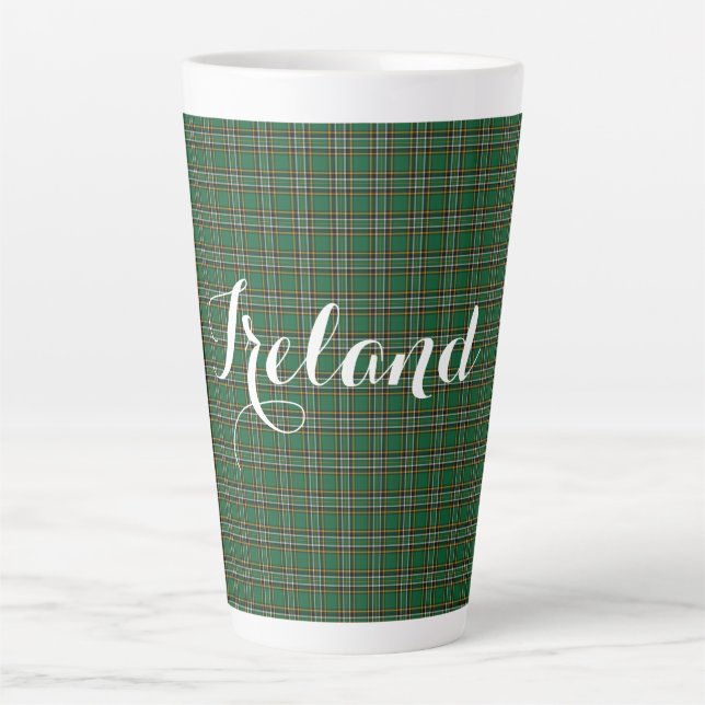 Irish National Tartan & Customisable Text Latte Mug (Front)