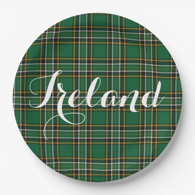 Irish National Tartan & Customisable Text Paper Plate (Front)