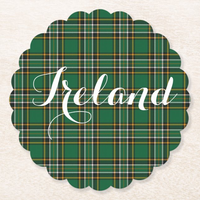 Irish National Tartan Plaid Personalised Paper Coaster (Front)