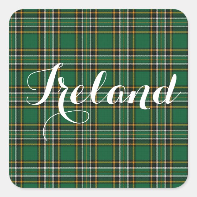 Irish National Tartan Plaid Personalised Square Sticker (Front)