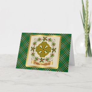 Irish National Tartan w/Celtic Cross Personalized  Holiday Card