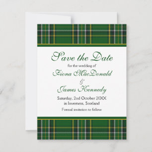 Irish National Tartan Wedding Save the Date Card