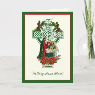 Irish Nativity Virgin Mary Jesus Poinsettias  Holi Holiday Card