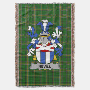 Irish Nevill or Neville Coat of Arms Family Crest Throw Blanket
