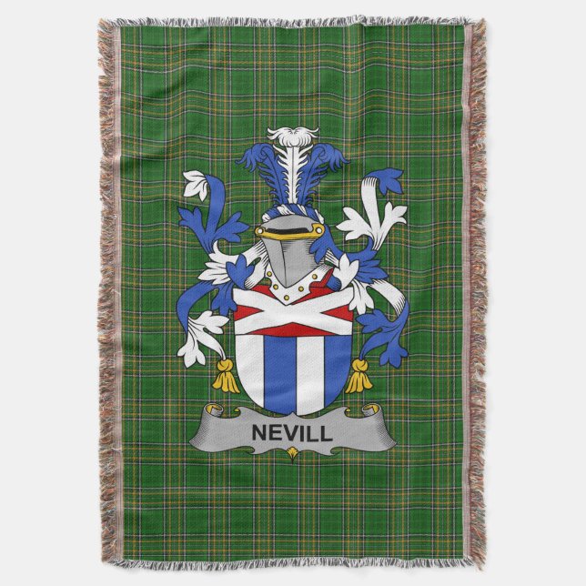  Irish Nevill or Neville Coat of Arms Family Crest Throw Blanket (Front Vertical)
