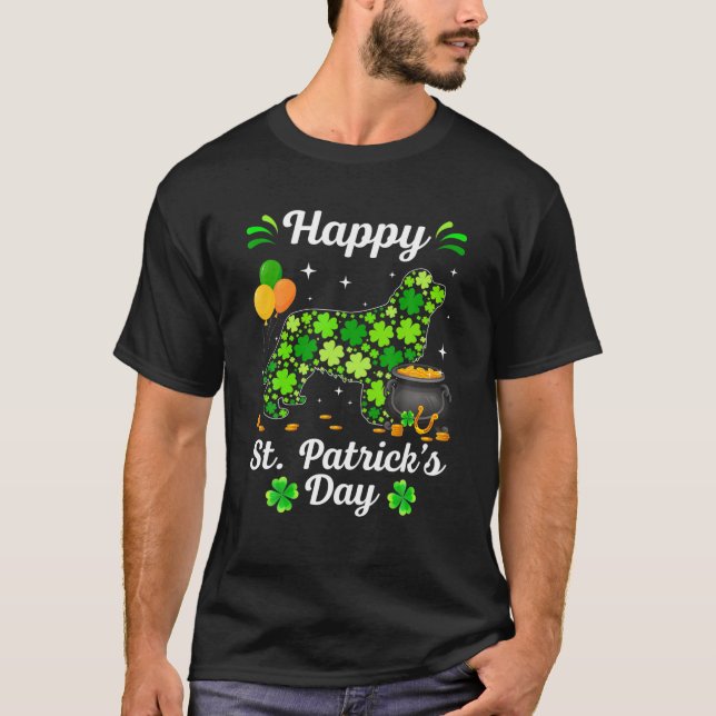 Irish Newfoundland Dog Cute Shamrock St.Patrick's T-Shirt (Front)
