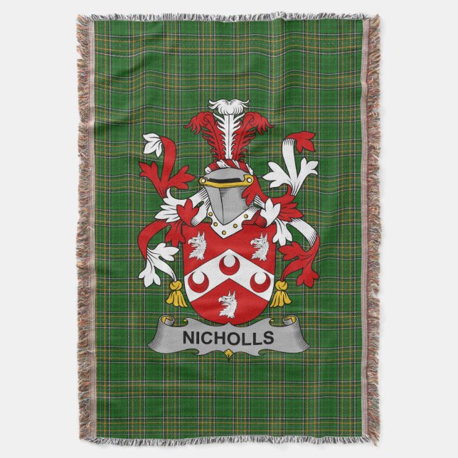  Irish Nicholls or Nichols Coat of Arms Family Cre Throw Blanket (Front Vertical)