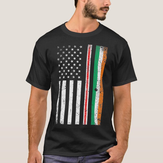 Irish Nurse St Patricks Day Irish American Flag T-Shirt (Front)