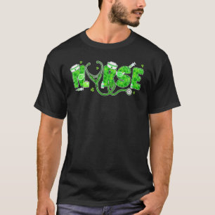 Irish Nurse St Patricks Day Shamrock Stethocsope W T-Shirt