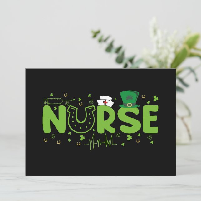 Irish Nurse Stethoscope Scrub Patricks Day Nurses Invitation (Standing Front)