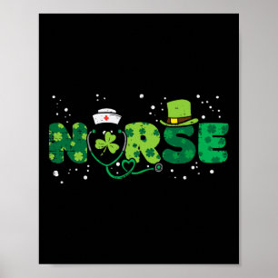 Irish Nurse Stethoscope Scrub St Patricks Day Nurs Poster