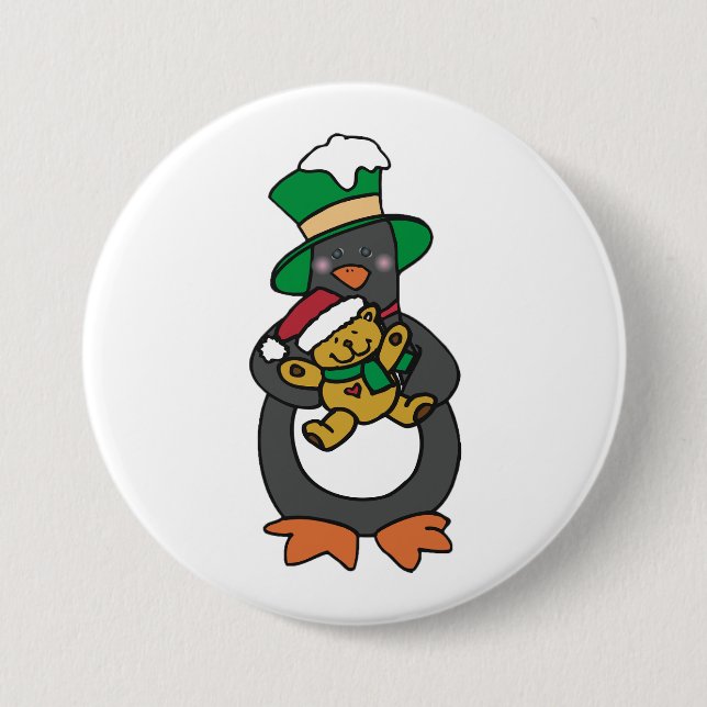 Irish Penguin Holding Christmas Teddy Bear 7.5 Cm Round Badge (Front)