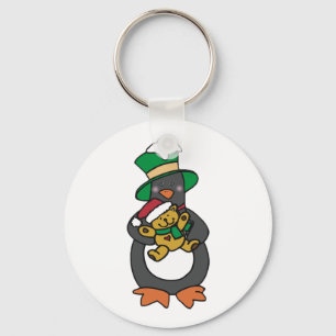 Irish Penguin Holding Christmas Teddy Bear Key Ring