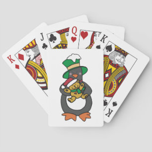 Irish Penguin Holding Christmas Teddy Bear Playing Cards