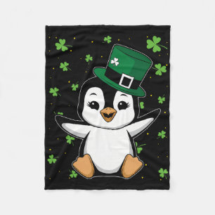 Irish Penguin Leprechaun Animal Cute Bird St Patri Fleece Blanket