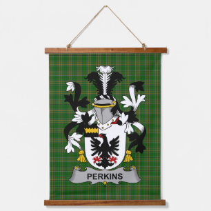 Irish Perkins Coat of Arms Family Crest Hanging Tapestry