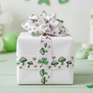 Irish Pink and Green Shamrock Heart & Mushroom 3" Grosgrain Ribbon
