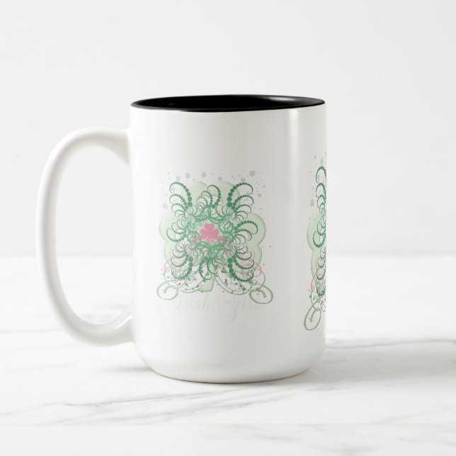 Irish Pink SHamrock Two-Tone Coffee Mug (Left)