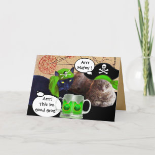 IRISH PIRATE CATS / ANTIQUE PIRATES TREASURE MAPS CARD