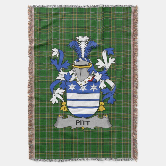  Irish Pitt Coat of Arms Family Crest Ireland Throw Blanket (Front Vertical)