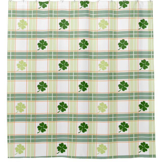 Irish Plaid Shamrock Shower Curtain (Front)