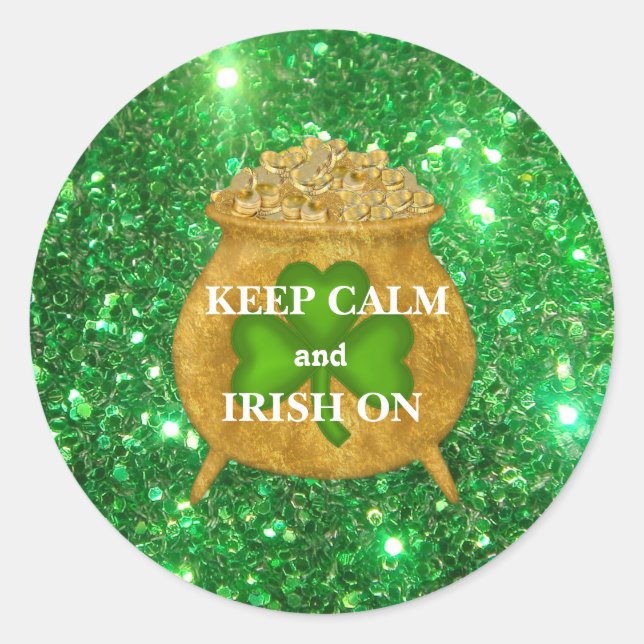 Irish  Pot of Gold Sparkle Classic Round Sticker (Front)