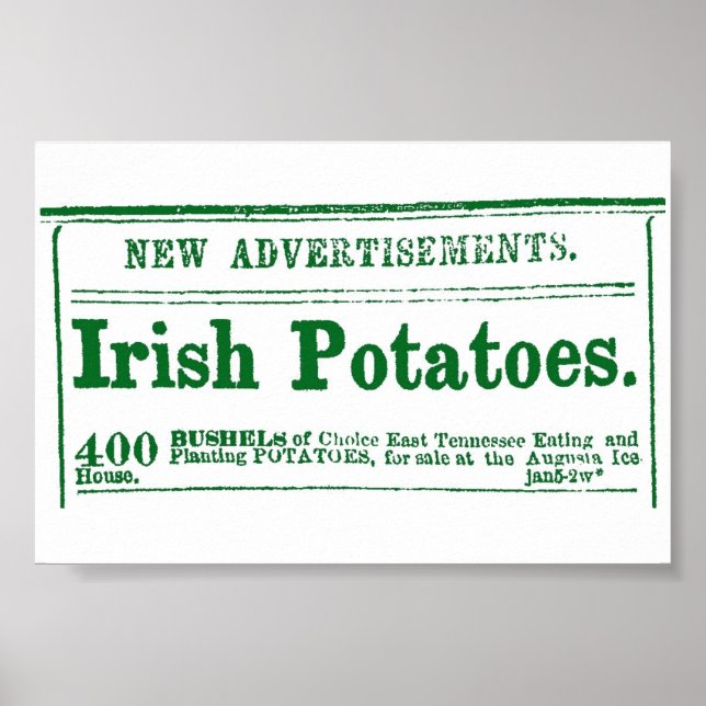 Irish Potato Newspaper Advertisement Civil War era Poster (Front)
