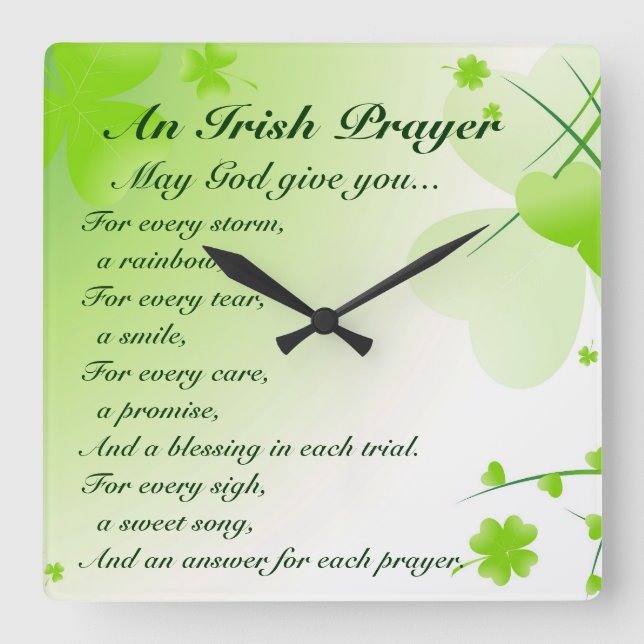 Irish Prayer, Hearts and Shamrocks Square Wall Clock (Front)