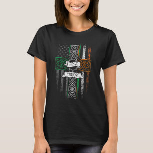 IRISH PRIDE American Flag Celtic Cross St Patricks T-Shirt