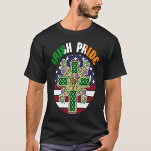 Irish Pride Irish Flag with US Flag & Celtic Cross T-Shirt