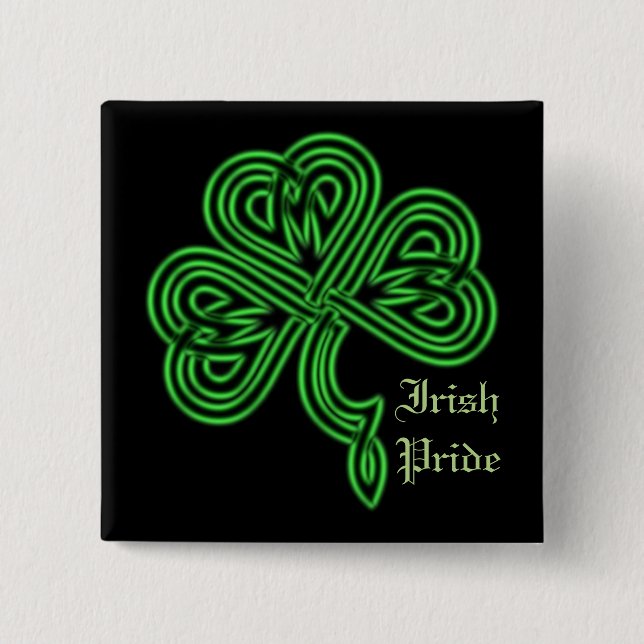 Irish Pride Lucky Celtic Shamrock Square Button (Front)