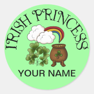 Irish Princess Shamrocks Pot of Gold Classic Round Sticker