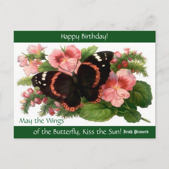 Irish Proverb Happy Birthday Butterfly PC Postcard (Front)